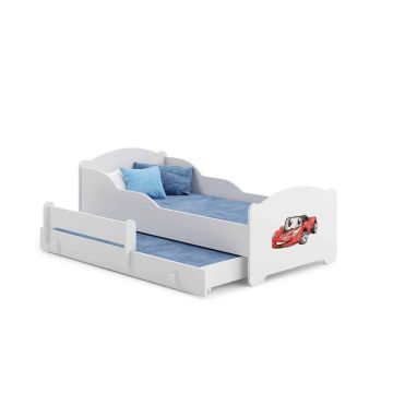 Łóżko dziecięce Michas dwuosobowe z materacem i barierką ochronną 164x85x63 / 145x80x15cm, samochód sportowy