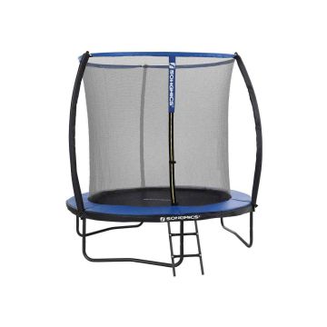 Trampolina Ø 244 cm z siatką zabezpieczającą, drabinką i wyściełanymi słupkami, niebieska