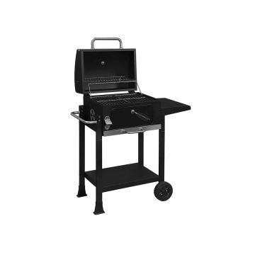 Grill na kółkach z termometrem, czarny