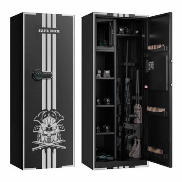 Sejf na broń VEVOR SS-203QG, do 4 sztuk broni, 3 schowki na amunicję, 536 × 386 × 1430 mm