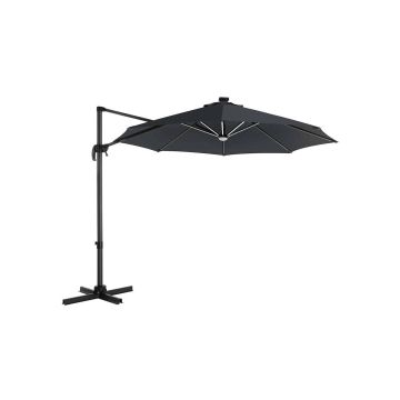 Parasol Ø 300 cm z oświetleniem solarnym LED i stojakiem, szary