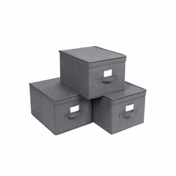 Fabric boxes with lid, 3 pcs., gray