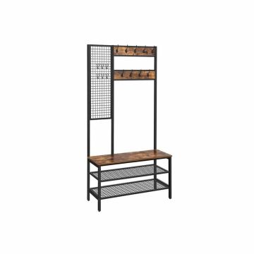 Outerwear rack and shoe bench HSR98BX, dark brown