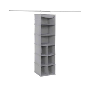 Hanging shelf with 9 compartments, light gray