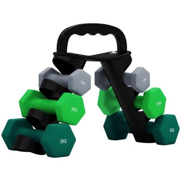 Dumbbell set with stand, 6 pcs., 1 kg, 2 kg and 3 kg