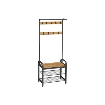 Outerwear rack and shoe bench HSR040B05, brown/black
