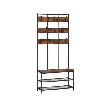 Outerwear rack and shoe bench HSR087B01, brown/black