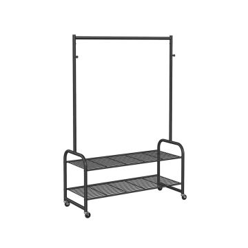 Clothes rack on wheels with shoe shelves