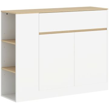 Komoda, 1 szuflada i 3 półki, kolor biały/dąb, 106 × 81,2 × 30 cm