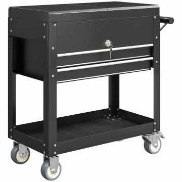 Tool trolley, 2 drawers, Black, 77.5–130 × 80 × 38 cm