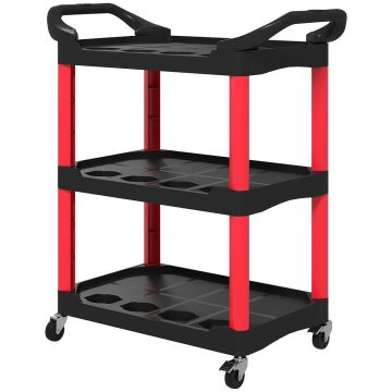 Tool trolley, 3 shelves, Black/red, 83 × 43 × 97 cm