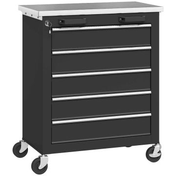 Tool trolley, 5 drawers, Black, 65.5 × 76 × 34.5 cm