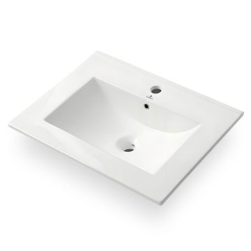 Umywalka ceramiczna podtynkowa NORDIS prostokątna, biała, 61 × 17 × 13 cm