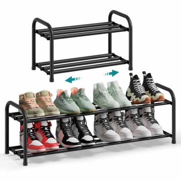 SONGMICS pull-out shoe rack, 2 shelves, 25 × 44.5–82.4 × 30.1 cm