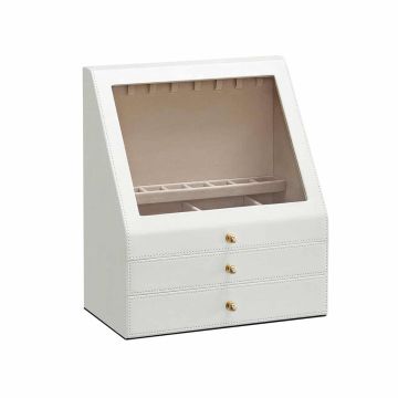 Jewelry box with slanted glass and additional drawers, white