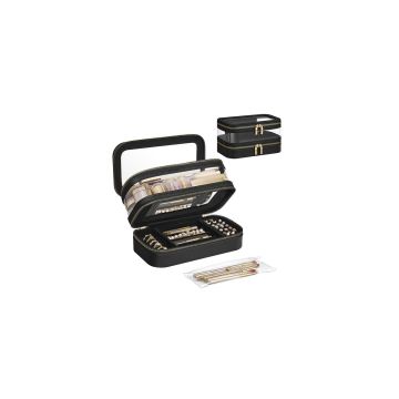 Cosmetic case with mirror 22x12x12cm., black/gold color