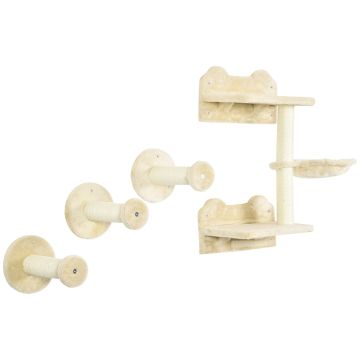 Homcom 4-piece cat climbing wall set, beige