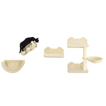 PawHut 4-piece cat climbing wall set, beige