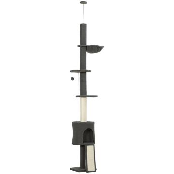 Drapak dla kota, wysokość 220–240 cm, szary, 30 × 220–240 × 25 cm
