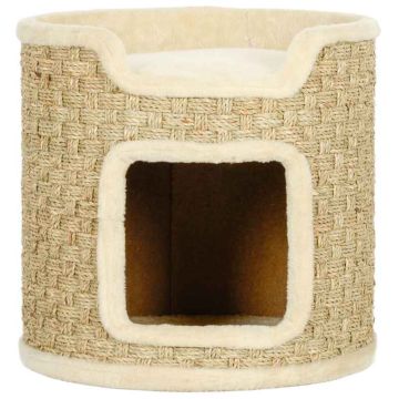 Домик для кошек с когтеточкой PawHut 38x38x37см, светло-коричневый/кремовый цвет