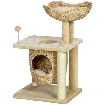 Cat house scratching post PawHut 45x40x74cm., light brown