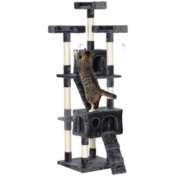 Cat house PawHut 49x49x173cm., dark gray/cream color
