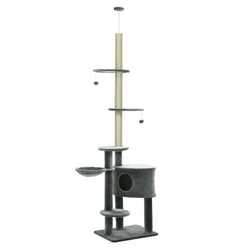 Domek dla kota PawHut 55x45x265cm, ciemnoszary/beżowy