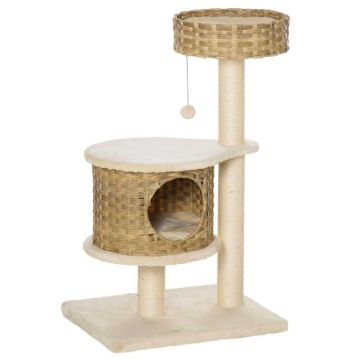 PawHut cat house, 55x47x95cm, cream/light brown