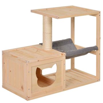 Domek dla kota PawHut 70x35x60cm, jasnobrązowy/szary