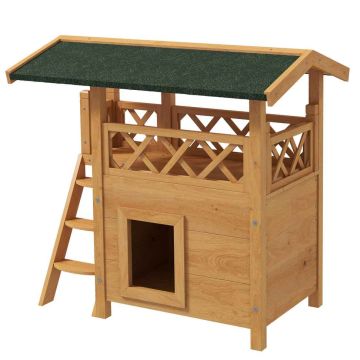 Domek dla kota PawHut 77x50x73cm, jasnobrązowy/zielony