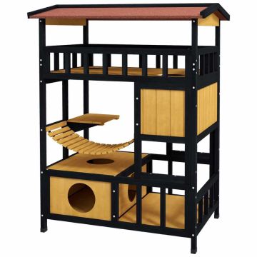 Cat house PawHut 84x60x116cm., light brown/black