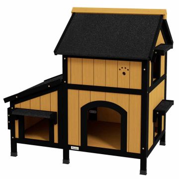 Domek dla kota PawHut 96x65x85,5cm, jasnobrązowy/czarny