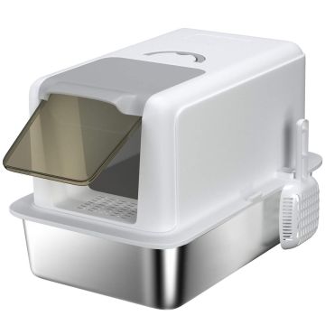 Cat litter box PawHut 40.5x60.5x41.5cm., white/gray
