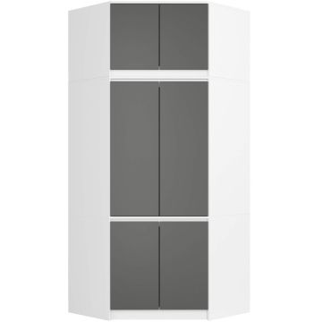 Szafa narożna AKORD S100, 6 drzwi, biały/szary, 100/100 × 235 × 50 cm