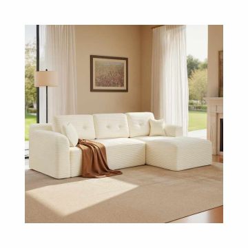 Narożna sofa modułowa VASAGLE, lewa, z dużym szezlongiem, biała, 150 × 244 × 73 cm