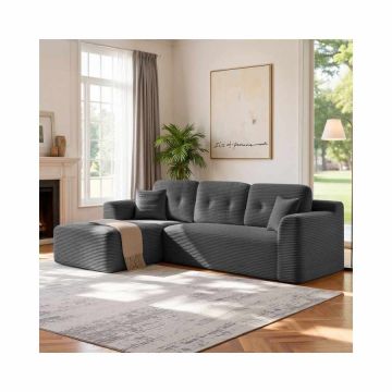 Narożna sofa modułowa VASAGLE, lewa, z szezlongiem, szara, 150 × 244 × 73 cm