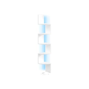 Półka wisząca narożna VASAGLE, 5 poziomów z oświetleniem LED, biała, 20 × 126 × 20 cm