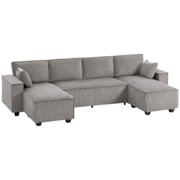 Corner sofa, U-shaped, with 2 chaise longues, Grey, 311 × 91 × 154 cm
