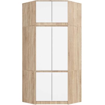 Szafa narożna S100 z nadstawką, 6 drzwi, brązowo-biała, 100 × 235 × 50 cm