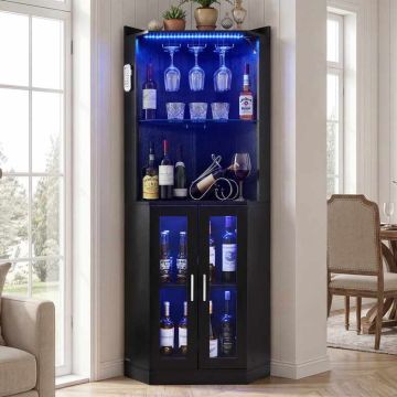 Narożna szafka na wino VEVOR DX0202-C250499S-01, z oświetleniem LED, czarna, 500 × 500 × 1700 mm