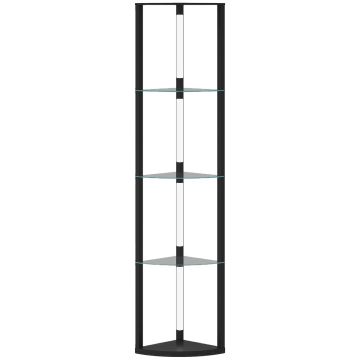 Corner LED floor lamp, 5 shelves, Black, 41.5 × 29.5 × 162 cm
