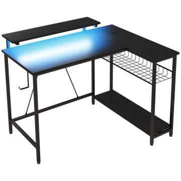 Corner desk, L-shaped, reversible, Black, 107 × 90 × 80 cm