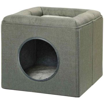 Domek dla kota, 2 strefy, zielony, 36,5 × 36,5 × 33 cm