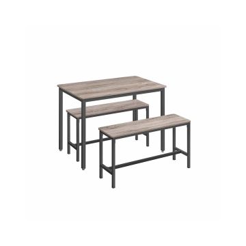 Dining table with 2 benches, black/light brown