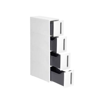 Modern shelf with wheels, white and gray