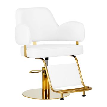 Barber chair Gabbiano Linz NQ, white with gold base, hydraulic height adjustment