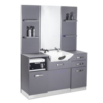 Barbershop console table Gabbiano, with built-in sink, Grey