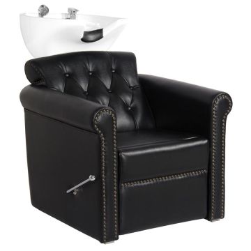 Barbershop washing station GABBIANO, with mechanically lifting footrest, Black
