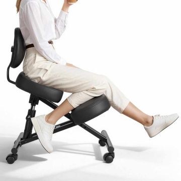 Kneeling chair VEVOR MST005-1A, with backrest and casters, Black, 25 × 50 × 71 cm