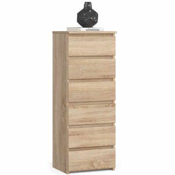 Komoda AKORD CL6/40, 6 szuflad, kolor dąb, 40 × 109 × 35 cm